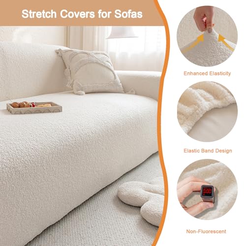 Housse de canapé extensible grand format 305 cm-360 cm couleur beige - 5