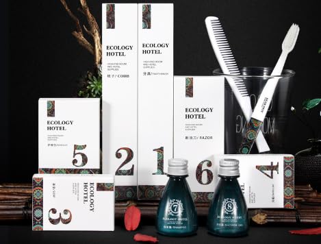 Disposable toiletries Set for Hotel Rooms One Set Include Toothbrush, Comb, Wooden Comb, soap, Shower Gel, Shampoo, Shaver, Slippers,Care Pack. (12)
