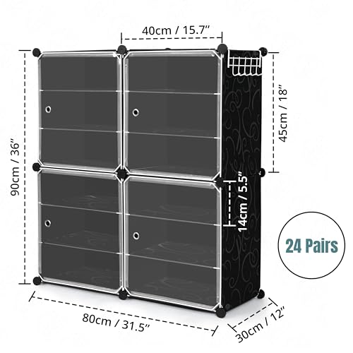 Image of ABOUT SPACE Plastic Shoe with Hanger & Door for Home - Portable,Expandable 3 Cube Shoe for Boots,Heels - DIY 12 Pair Flipflop,Slipper for Women,Men,Outdoor (Black) 300 x 400 x 900 mm