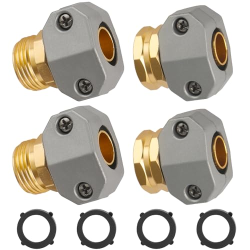 Garden Hose Repair Kits, 2 Sets Aluminum Alloy Water Hose Connector, Fit 3/4" and 5/8" Garden Hose, Male and Female Hose End Repair Fittings Replacement, Hose Mender Kit