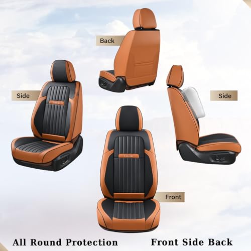 Image of Coverado Car Seat Covers Full Set, Car Seat Protector Car Seat Cushion, Nappa Leather Seat Covers for Cars, Front and Back Seat Protectors Cushions Universal Fit for Most Cars Vehicles(Brown&Black)