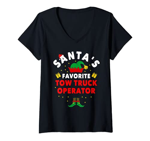 Donna Tow Truck Driver Gifts Christmas Santa's Favorite Holiday Maglietta con Collo a V
