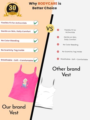 Image of BODYCARE Kids Girl's Frozen Printed Regular Fit Vest Dori Neck| 100% Cotton| Skin Friendly | Lightweight | Sleeveless Design | Pack of 3