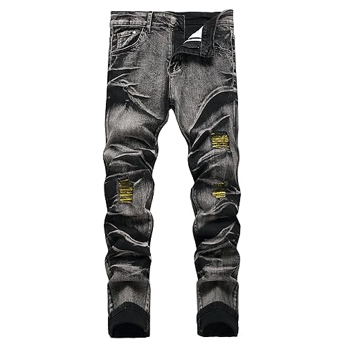 Men's Slim Fit Stretch Jeans Ripped Skinny Jeans for Men, Fashion Straight Leg Comfort Flex Waist Cargo Denim Pants