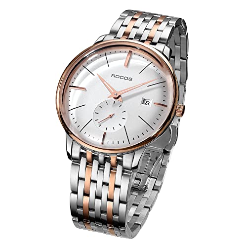 Montre pour homme de luxe ROCOSJEWE en acier inoxydable et verre galbé haut de gamme