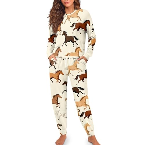 Image of Women's Pajamas Set Soft 2 Piece Loungewear Long Sleeve Pj Set Matching Sleepwear with Pockets for Women Plus Size