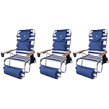 Ostrich Deluxe Padded 3-N-1 Outdoor Lounge Reclining Beach Chair, Blue 3 Pack