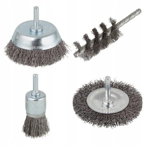 wolfcraft Juego de cepillos de alambre de acero de 4 piezas I 2133000 I Para quitar óxido, eliminar pintura y limpiar