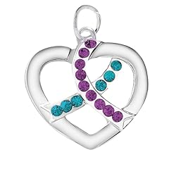 Heart Charms with Crystal Teal & Purple Ribbon