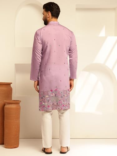 Image of SOJANYA (Since 1958 Men's Festive Cotton Silk Designer Kurta with Daman Embroidered Detailing | Perfect for Navratri, Diwali & Special Occasions