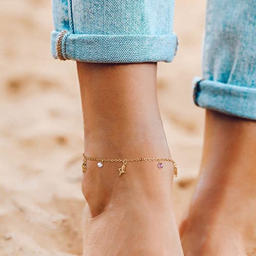 Image of MTMY Gold Anklets for Women 14K Gold Plated Tiny Bead Anklet Colorful Tassel Foot Chain Dainty Adjustable Cute Summer Beach Boho Anklets Jewelry Gift