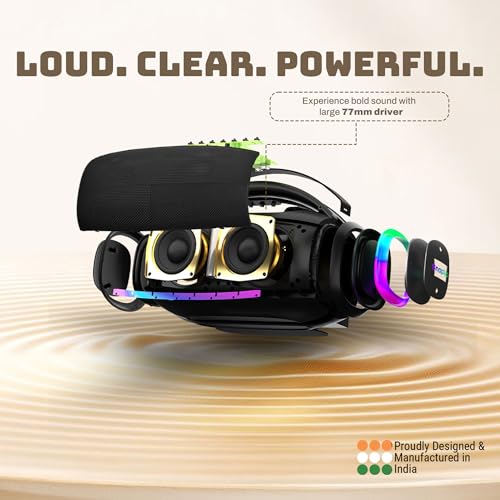 Image of Groove Z Pro Powerful 50W Stereo Sound Surround Speaker with RGB, up to 9Hrs of Music, Deep Bass, Bluetooth 5.3, Multi-Compatible Connections - Raging Black