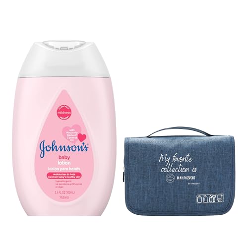 Image of AMCIENT Baby Lotion Travel Set - Jonsons baby Lotion 3.4 Oz Bundle With Hanging Toiletry Bag (Pack of 1)