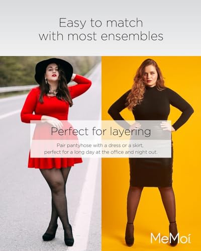 MeMoi Plus Size Curvy Suspender Lace Pantyhose, Control Top Pantyhose for Women, Lightweight Womens Stockings - Sizes 1X-7X4