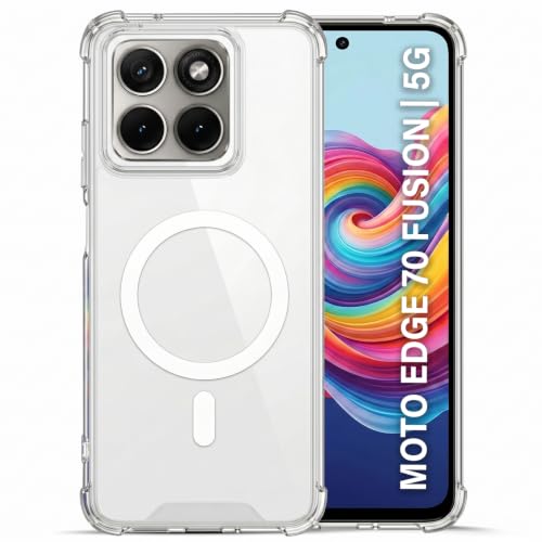 Image of TRUEUPGRADE Back Cover for Motorola Moto Edge 70 Fusion 5G| Mag-Safe Printed Transparent Case | Hard PC Back + Soft TPU Bumper | Magnetic Print Shockproof Protective Cover | Crystal Clear