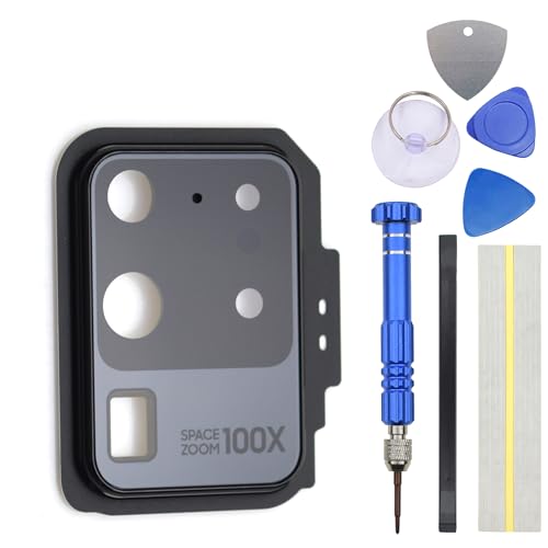 Black Rear Camera's Frame Replacement for Samsung Galaxy S20 Ultra with Camera's Glass Cover Pre-Install Adhesive and Installation Tool Kit