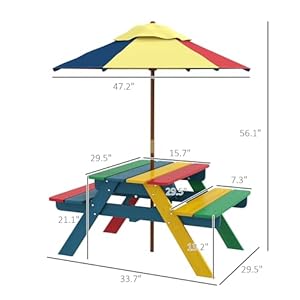 Outsunnykidspicnictablesetwithparasolwoodenoutdoorbenchsetwithseatingfor2children36yearsoldforpatiobackyardindoorusemulticolor Urban Country Home Decor Outsunny kids picnic table set with parasol wooden outdoor bench set with seating for 2 children 3 6 years old for patio backyard indoor use multicolor urban country home decor
