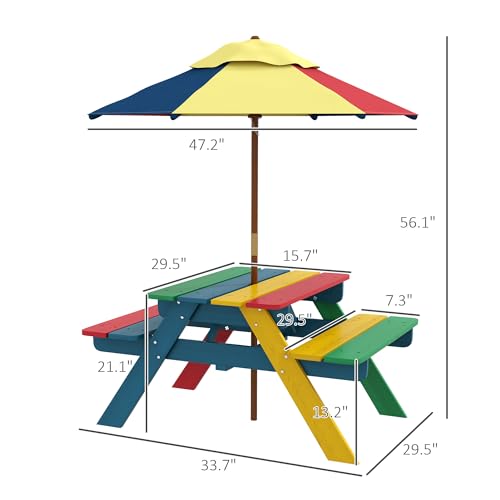 Outsunnykidspicnictablesetwithparasolwoodenoutdoorbenchsetwithseatingfor2children36yearsoldforpatiobackyardindoorusemulticolor Urban Country Home Decor Outsunny kids picnic table set with parasol wooden outdoor bench set with seating for 2 children 3 6 years old for patio backyard indoor use multicolor urban country home decor