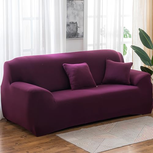 Hearda High Stretch Sofa Covers 1/2/3/4 Seater, Bright Soft Elastic Non Slip Sofa Slipcover Washable Universal Couch Sofa Cover for Kids Pets Living (2-Seater,Red Bean Sand)