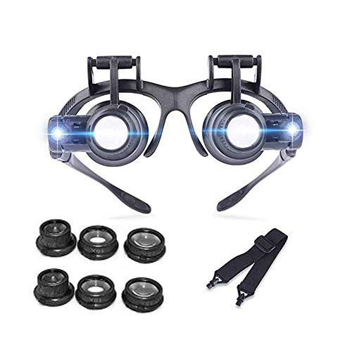 LED Lupenbrille Kopflupe mit Licht - 10x bis 25x abnehmbare Linsen - Kopfbandlupe Stirnlupe Brillenlupe mit Beleuchtung für Brillenträger, Lesen, Handwerk, Juweliere, Nähen, und Reparatur Cover