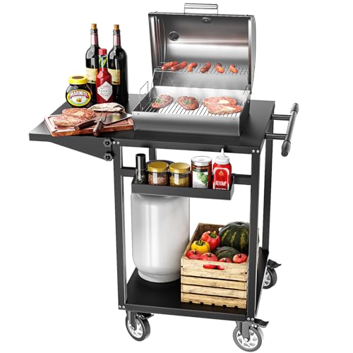 Carrito de comedor para parrilla al aire libre, carrito de parrilla de barbacoa de doble estante, mesa de preparación de alimentos movible, carros modulares portátiles con 4 ruedas para cocina, horno