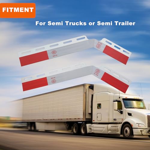 Image of 2Pcs Angled Aluminum Alloy Reflector Plates Strips with Reflective Tape for Semi Truck Trailer Mud Flap Hanger - Enhancing Conspicuity and Safety Caution with Warning Sticker - 24 inchx3 inch