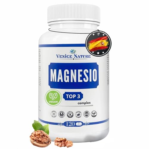 Magnesio Complex 400mg Puro Alta Dosis - Mejor valor €/mg - Citrato + Bisglicinato + Óxido, Magnesio 3, 120 Cápsulas Vegan - Uso Diario - Magnesium Triple Complejo, Vegano, Venice Nature