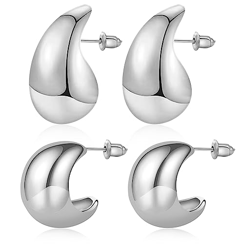 iLovey Chunky Gold Hoop Earrings for Women 18K Real Gold Plated Teardrop Earrings for Women Girls Hypoallergenic Lightweight Drop Hoops Earrings Trendy Jewelry Gifts, Copper, No Gemstone