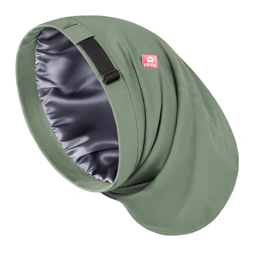 Large Satin Bonnet for Men Sleeping: Loc Cap Dreadlocks for Curly Braids Silky for Frizzy Hair Smooth Military Green