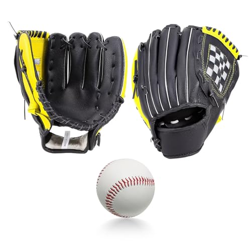 SunGoddy 野球グローブ 軟式 キャッチボール 親子セット 10.5+11.5インチ 練習用 初心者用 右投げ 左手着用 野球グラブ 親子交流 野球ミット 衝撃吸収パッド付き 野球グローブ ボール付属