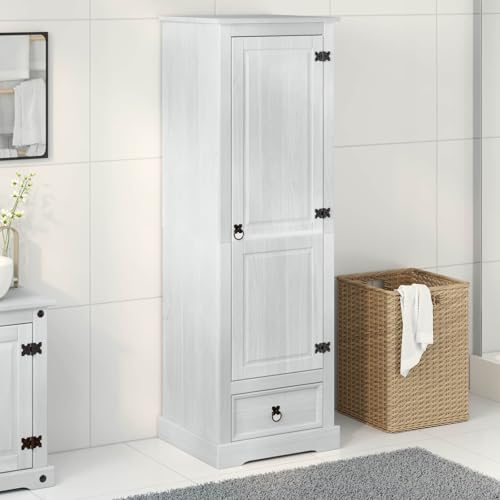 Mokuyary - Armario con cajón, color blanco, 55 x 50 x 170 cm, pino macizo, armario para sala de estar, dormitorio, vestidor, oficina