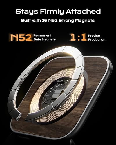 Image of KU XIU Qi2.2 25W Magnetic Wireless Charger, Foldable 3 in 1 Travel Charging Station for iPhone 17 /16 /15 /14 /13 /12, 5W for Apple Watch & AirPods, Aluminum Alloy Design, with 45W GaN Adapter, Wood Grain