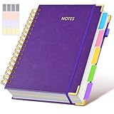 Hardcover Spiral Notebook Journal with Removable Dividers Tabs, 300 Pages Leather 5 Subject Notebook College Ruled, 8