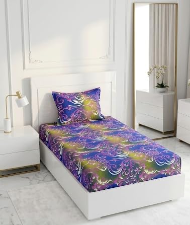 Image of Bombay Dyeing Epigram Printed Single Bed 100% Cotton Bedsheet Collection - (224X150) (OCHER)