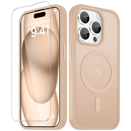 Image of YENAPOON for iPhone 14 Pro Case, Matte Magnetic Phone Cover [with 1 Screen Protector] [Support for MagSafe] [Shockproof Military Grade Protection] Translucent Frosted Back, Coral Pink