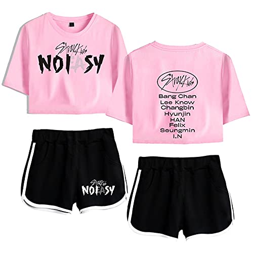 Stray kids Tracksuit NOEASY SKZ Women Set Two Piece Set Sexy Top Cotton + Shorts Girls Tracksuit Straykids Sunlelekz (Medium,Pink,Medium)
