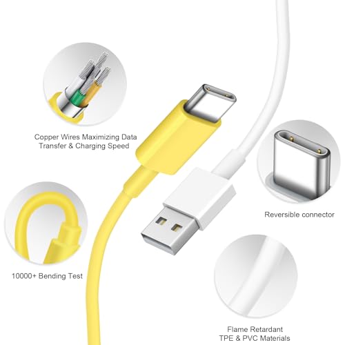 Image of USB to USB C Cable for iPhone 17 16 Type C Carplay 2Pack 10FT Cable Yellow