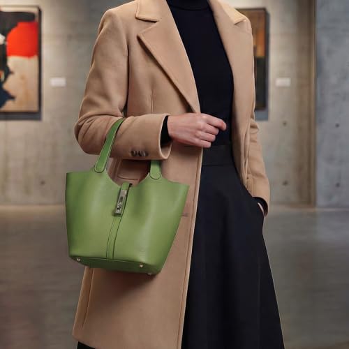Image of Tote Bag for Women Vegan Leather Bucket Purse for Women Top Handle Handbag Shoulder Bag with Detachable Small Purse