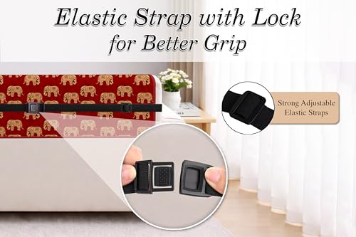 Image of Cloth Fusion 300 GSM Quilted Jaipuri Theme Printed 2 Seater Sofa Cover Mat-Style Fully Covered with Armrest Pockets, Adjustable Straps & Lock Fit (120 cm Seat Run, Elephant Block)