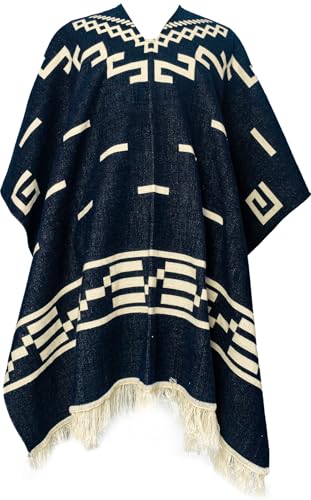 Handmade Alpaca Wool Poncho for Men, Western Andean Design, Thick, Soft and Warm, Artisan Made in Ecuador, Inspired by Clint Eastwood