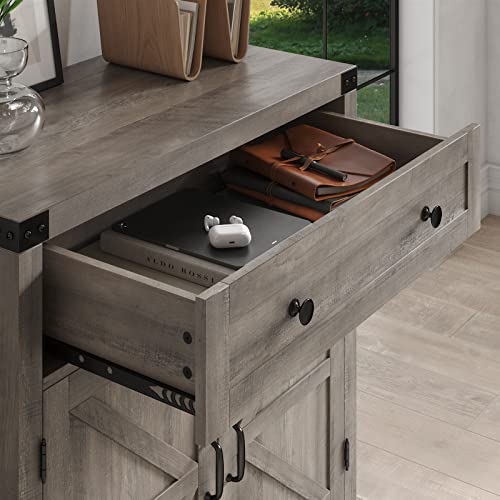 Hostack Coffee Bar Cabinet, Modern Farmhouse Buffet Sideboard With Drawer And Adjustable Shelf, Barn Door Storage Cabinet For Kitchen, Dining Room, Bathroom, Entryway, Ash Grey #TOP5