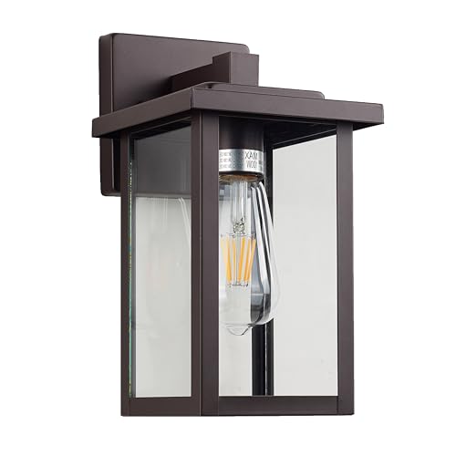 Image of Oil Rubbed Bronze Outdoor Wall Light Fixture, Waterproof Clear Glass Shade Outdoor Sconce Lighting with E26 Sockets, 11 inch Exterior Lantern Lights for House Porch Entryway