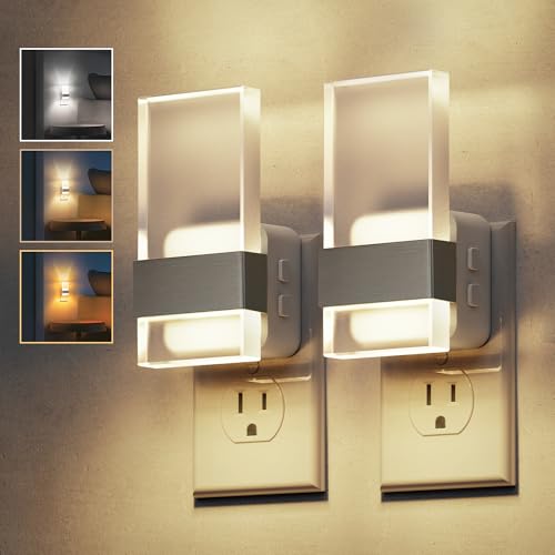 Image of L LOHAS LED Night Light, 2 Pack Adjustable Color Temperature Night Lights Plug Into Wall, 2000K /3000K /5000K 3CCT Nightlight, Dusk to Dawn Sensor Dimmable Nightlights for Bathroom, Hallway, Gift