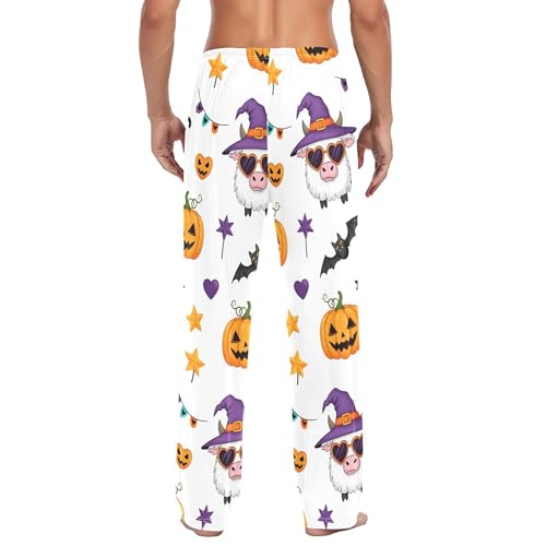 Men's Pajama Bottom Halloween Themed Cute Pattern Cotton Pajama Pants Drawstring Sleepwear Long Pants Pockets3