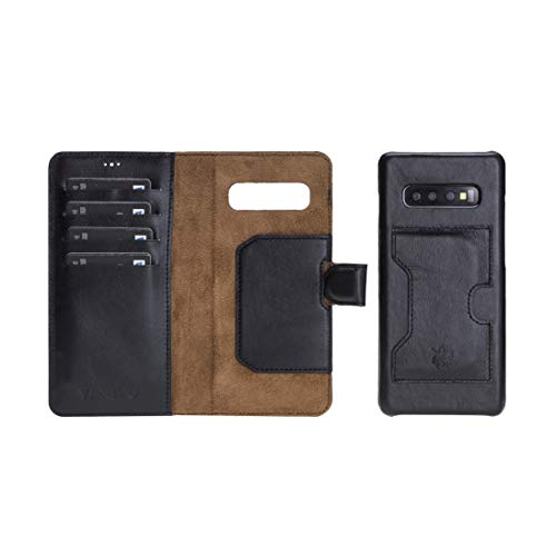 Best Review Venito Florence Leather Wallet Phone Case Compatible with Samsung Galaxy S10 Plus - Extra Secure with RFID Blocking - Detachable Phone Wallet - Rustic Black