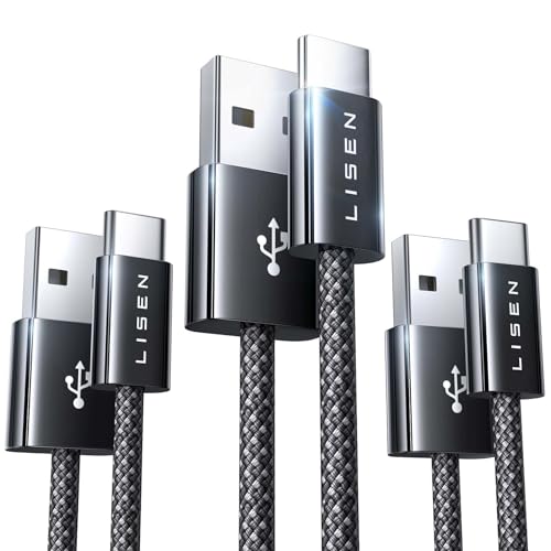 LISEN USB C Fast Charger Cable, 3 Pack [1M+2M+2M] USB C Charger Cable, 3.2A Fast Charging Cable Type C Compatible with Samsung Galaxy S23 S21 S20 S10, Google Pixel 7 6 5 Pro, iPhone 15 Charger Cable