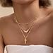 De Amo Sara Cross Necklace for Women, Dainty 14K Gold Plated Cross Pendant Simple Long Necklaces for Women, Christian Faith Necklace Trendy Gold Jewelry Gifts for Easter