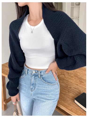 Image of SweatyRocks Women's Open Front Cropped Cardigan Long Sleeve Bolero Shrug Sweater