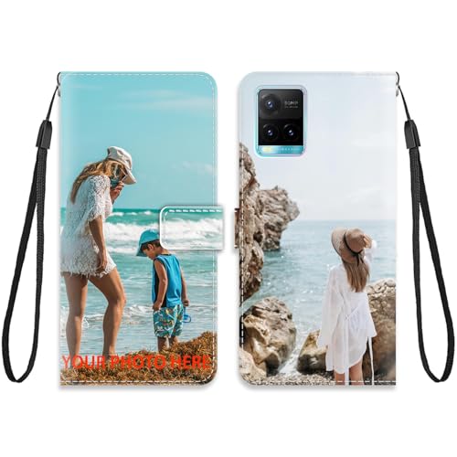 KARTXITAI Funda Personalizado Compatible con Vivo Y33s,Diseño Propia Foto Personalizada Teléfono Caso Estuche de Cuero para Carcasa Libro con Tapa magnético Flip Case Cover