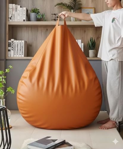 Image of Luxury 5XL Jumbo Bean Bag with Footrest & Cushion | Premium Leatherette | High-Density Beans Filled | Heavy Duty Double Stitch | 6 Months Warranty Color- (Navy Blue) (Orange)
